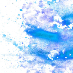 abstract blue watercolor blot texture patch  on white background