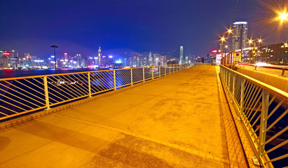 pedestrian overpass and traffic bridge at night