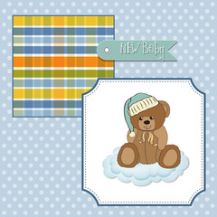 baby greeting card with sleepy teddy bear