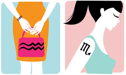 Set of modern illustrated horoscope zodiac signs