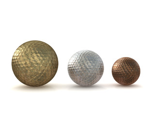 Golf balls gold silver bronze