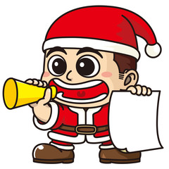 サンタクロースの衣装で呼び込みする販売員