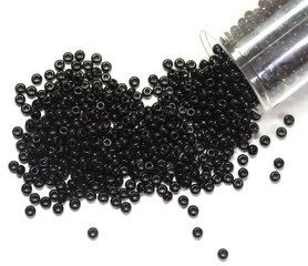 black beads spilled from a jar