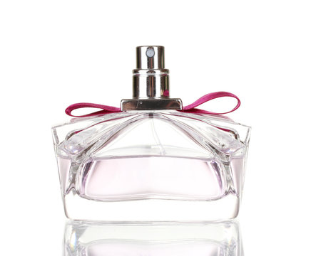 Women's perfume in beautiful bottle on white background