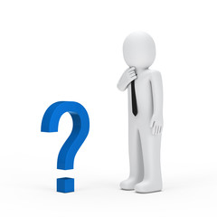 businessman small blue question mark