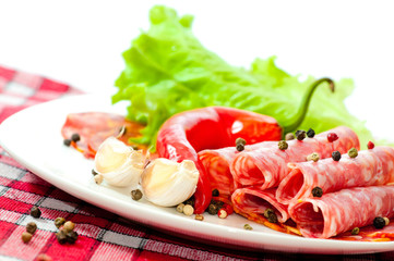 sliced ??sausages  with vegetables