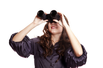 Brunette girl with binocular.