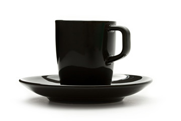 A black set of coffee cup and saucer