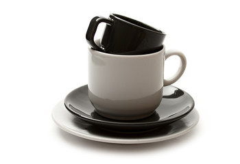 A set of coffee cups and saucers