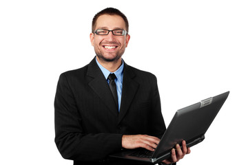 Handsome businessman with laptop