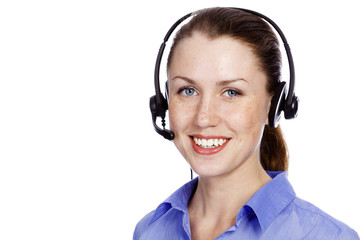 Cute service operator woman smiling