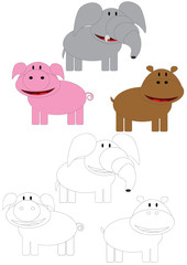 Pig,elephant and hippo to painting.