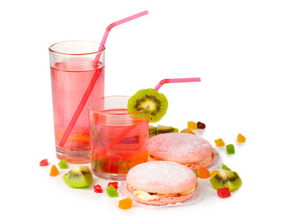 Two cakes and two cocktails isolated on white