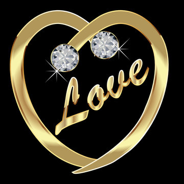 Gold Heart diamonds and love letter