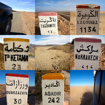 Composition of signs road in Morocco