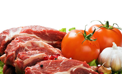 raw meat and fresh vegetables