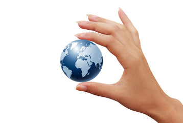 earth globe in woman hands isolated