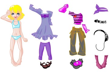 Cute blonde fashion girl. Paper doll.
