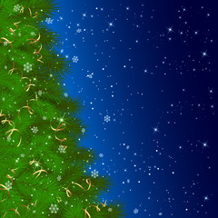 Christmas tree with snowflakes on blue backgroundd