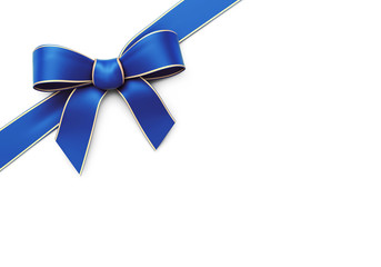 Blue silk corner ribbon with golden edges - obrazy, fototapety, plakaty