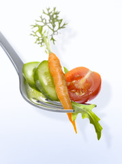 Fourchette de roquette, tomate, carotte et concombre