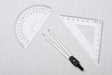 Protractor,dividers and square