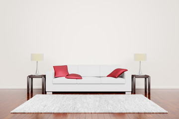 Off White Couch With Red Cushions