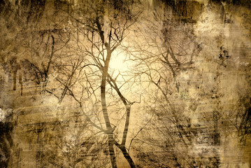 Mystical tree. abstract grunge floral background