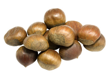 heap of fresh maroni on a white background