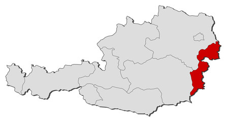 Map of Austria, Burgenland highlighted