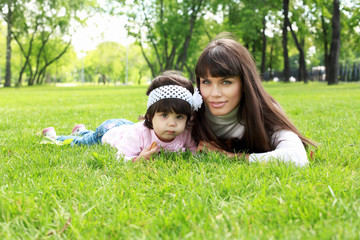 Fototapeta premium Mother with her daughter outside
