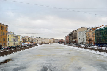 Fototapeta na wymiar River Fontanka at winter, St.Petersburg