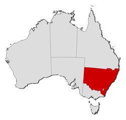 Map of Australia, New South Wales highlighted