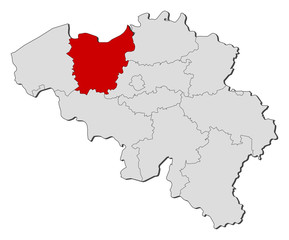 Obraz premium Map of Belgium, East Flanders highlighted