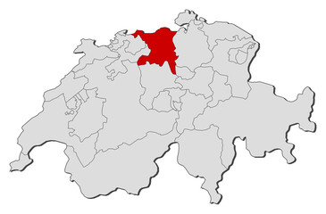 Map of Swizerland, Aargau highlighted