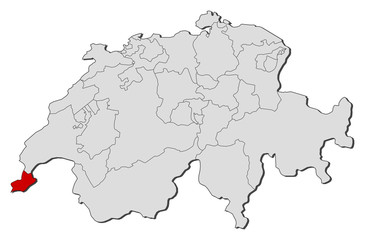 Map of Swizerland, Geneva highlighted
