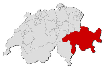 Map of Swizerland, Graubünden highlighted