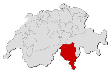 Map of Swizerland, Ticino highlighted
