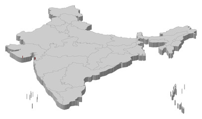 Map of India, Daman and Diu highlighted