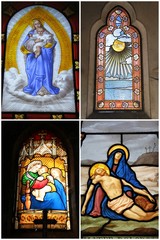 Vitraux de cimetières à Paris, 4 photos pour carte postale