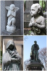 Naklejka premium Statues de cimetières à Paris, 4 photos pour carte postale