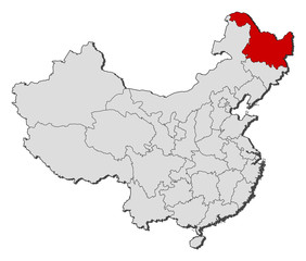 Map of China, Heilongjiang highlighted