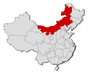 Map of China, Inner Mongolia highlighted