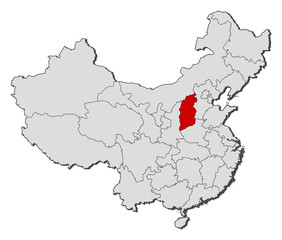 Map of China, Shanxi highlighted