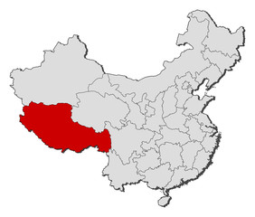 Map of China, Tibet highlighted