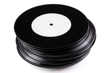 Stack of vintage records isolated on white