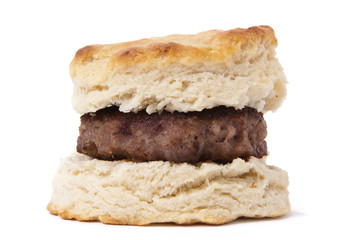 Sausage biscuit isolated on white