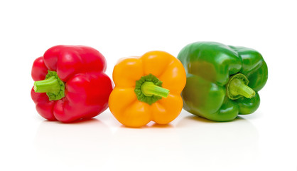 three pepper closeup on white background