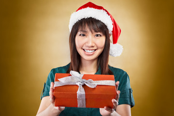 Girl with santa hat and gift