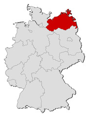 Map of Germany, Mecklenburg-Vorpommern highlighted